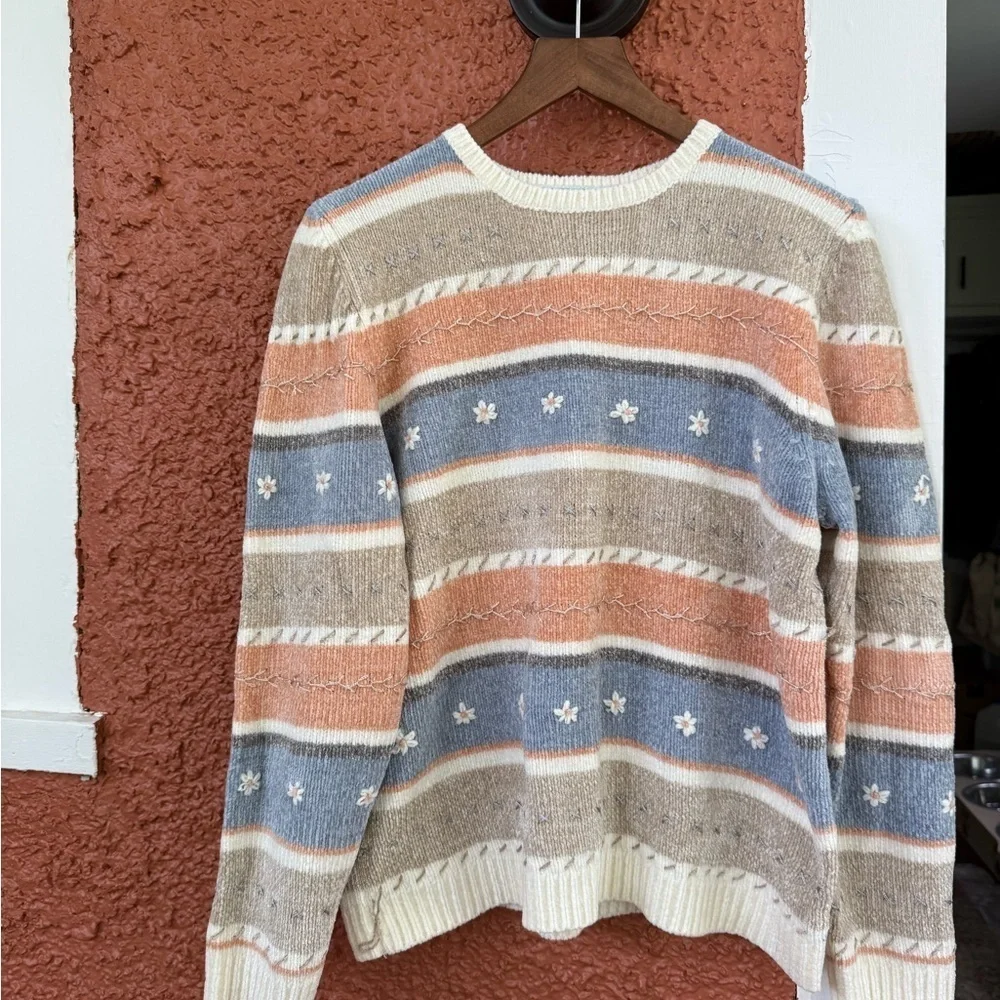 Alfred Dunner Textured Striped Pastel Chenille Knit Sweater Petite XL Cottage
